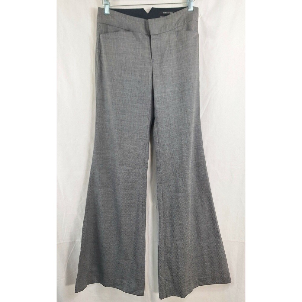Club Monaco Grey Herringbone Wide Leg Dress Pants Notched Waist Buckle Back Sz 2